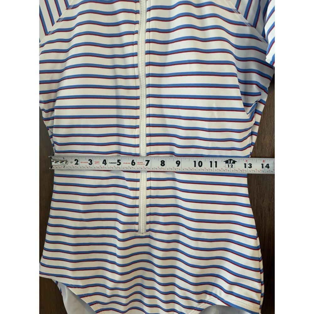 Kona Sol short sleeve rash guard one-piece swimsuit red white blue zipper sz L - Picture 5 of 8